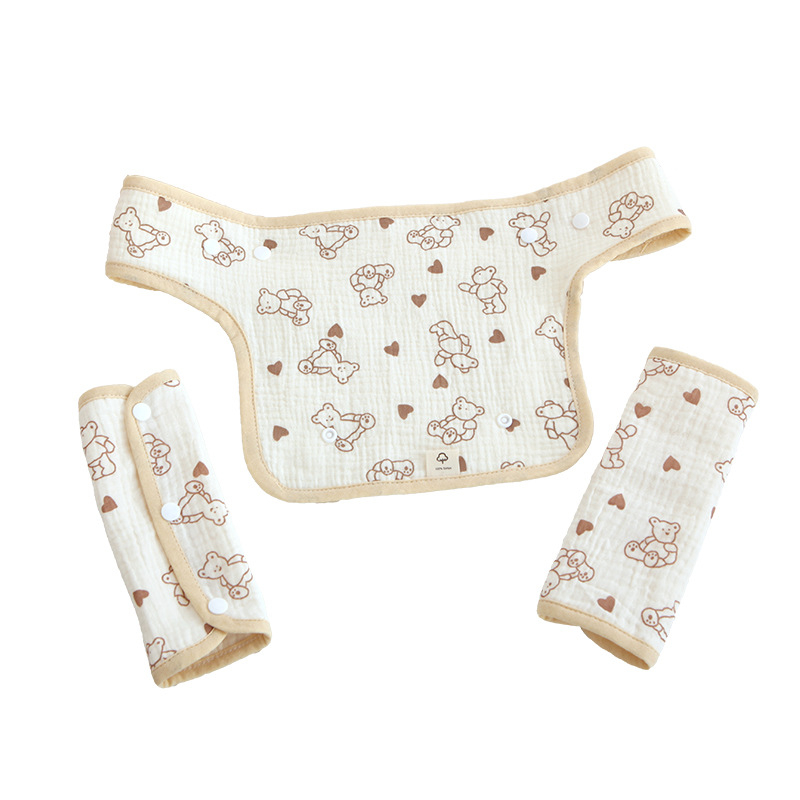 Prosop de salivă din bumbac pentru nou-născuți, cu bretele la umăr, 4 straturi, imprimeu cu desene animate