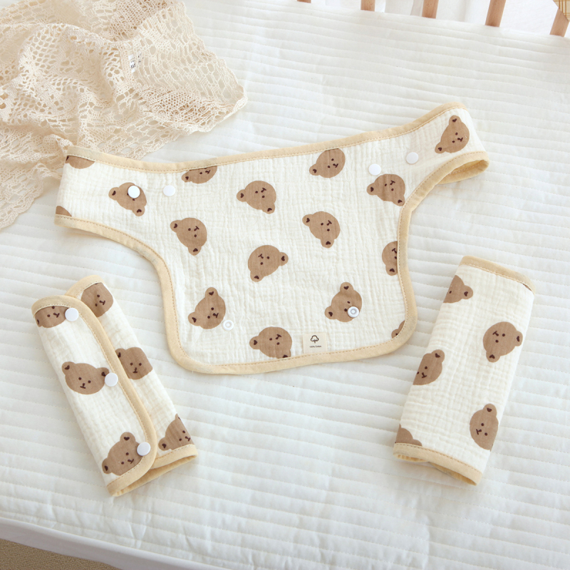 Prosop de salivă din bumbac pentru nou-născuți, cu bretele la umăr, 4 straturi, imprimeu cu desene animate