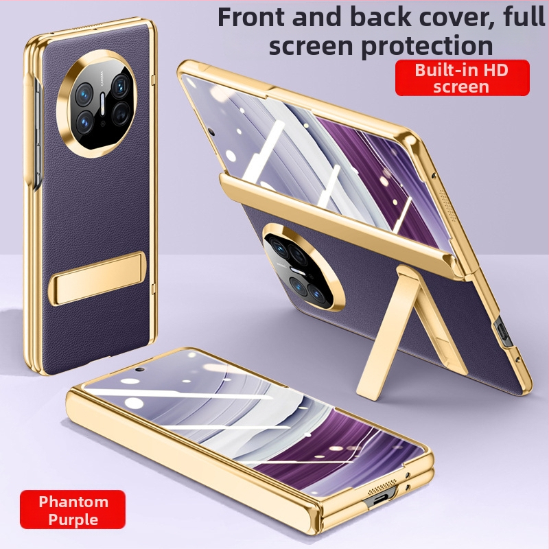 Huawei Mate X5 flip korpuss no mākslīgās ādas, minimālistisks biznesa stils, mākslīgā āda, elektroplatinga apdare, triecienizturīgs, pret kritieniem, siltuma vadīšana