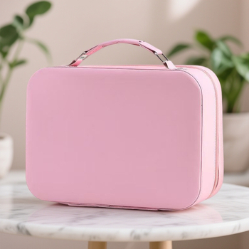 Geantă de machiaj din PU, impermeabilă, portabilă, cu capacitate extensibilă, închidere cu fermoar