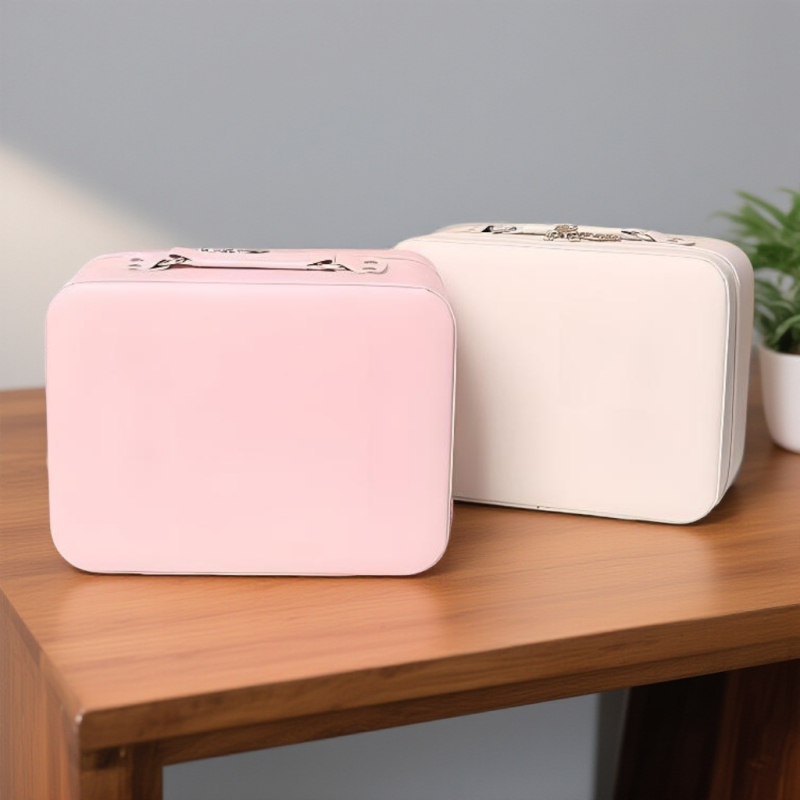 Geantă de machiaj din PU, impermeabilă, portabilă, cu capacitate extensibilă, închidere cu fermoar