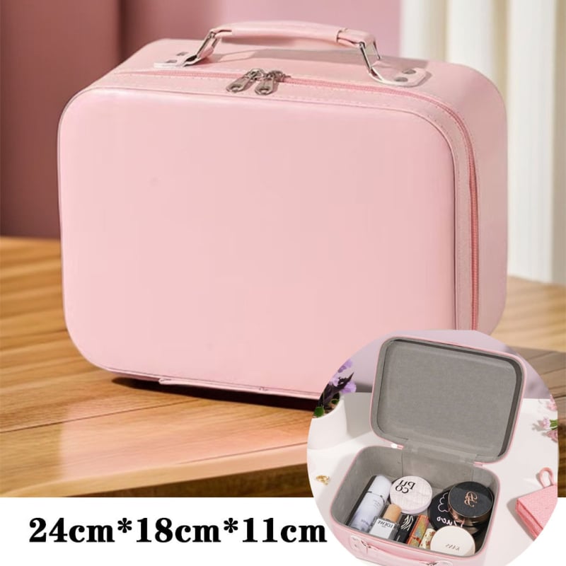 Geantă de machiaj din PU, impermeabilă, portabilă, cu capacitate extensibilă, închidere cu fermoar