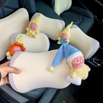 Автомобилна възглавничка за врата с паметна пяна, външен изкуствен плюш, универсална съвместимост, всесезонен пълнител от синтетични влакна, стил карикатура