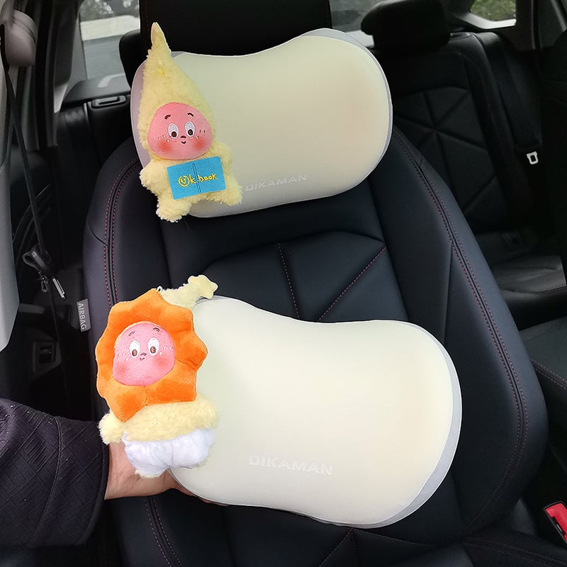 Автомобилна възглавничка за врата с паметна пяна, външен изкуствен плюш, универсална съвместимост, всесезонен пълнител от синтетични влакна, стил карикатура