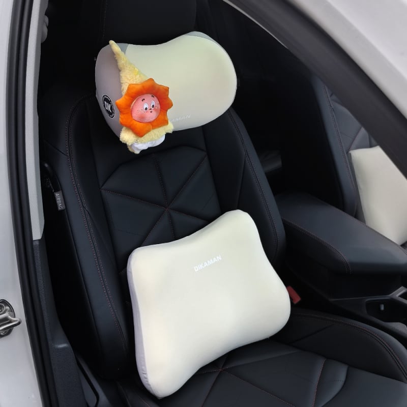 Автомобилна възглавничка за врата с паметна пяна, външен изкуствен плюш, универсална съвместимост, всесезонен пълнител от синтетични влакна, стил карикатура