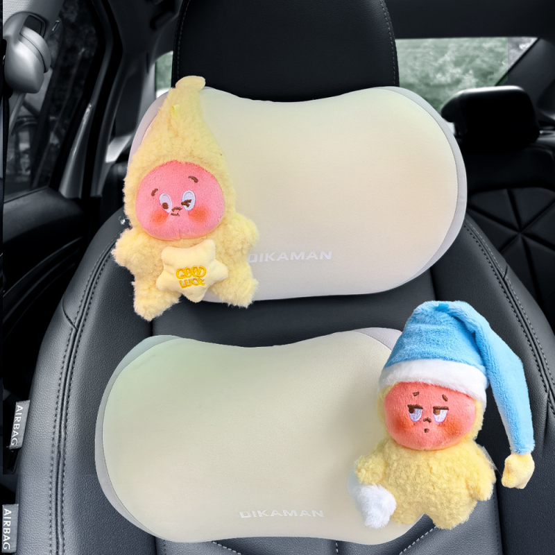 Автомобилна възглавничка за врата с паметна пяна, външен изкуствен плюш, универсална съвместимост, всесезонен пълнител от синтетични влакна, стил карикатура