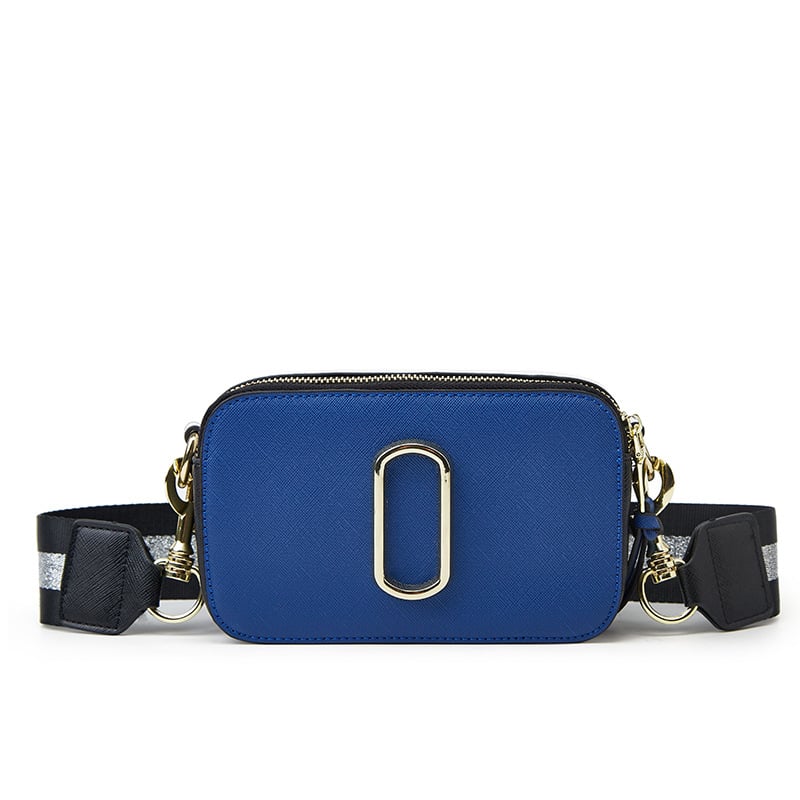 Geantă M pentru cameră – PU, mică geantă crossbody pătrată, curea lată, închidere cu fermoar, buzunar intern cu fermoar