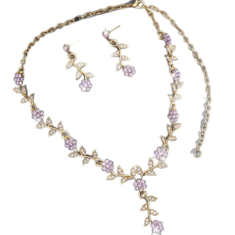 Set de bijuterii din aliaj cu pietre Rhinestone, colier și cercei, lanț în formă de O, stil proaspăt și dulce, primăvara 2025