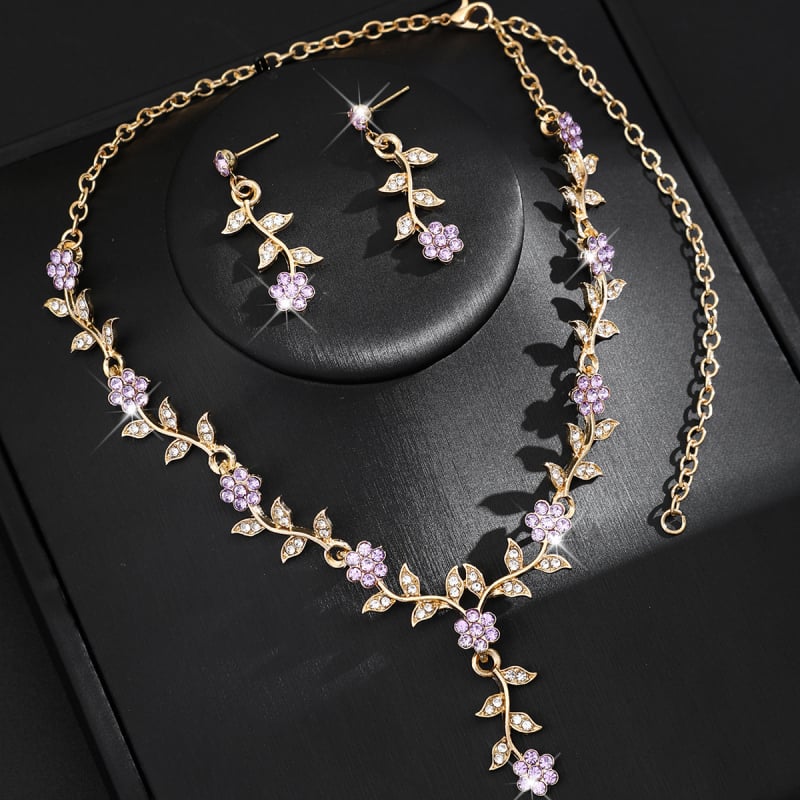 Set de bijuterii din aliaj cu pietre Rhinestone, colier și cercei, lanț în formă de O, stil proaspăt și dulce, primăvara 2025