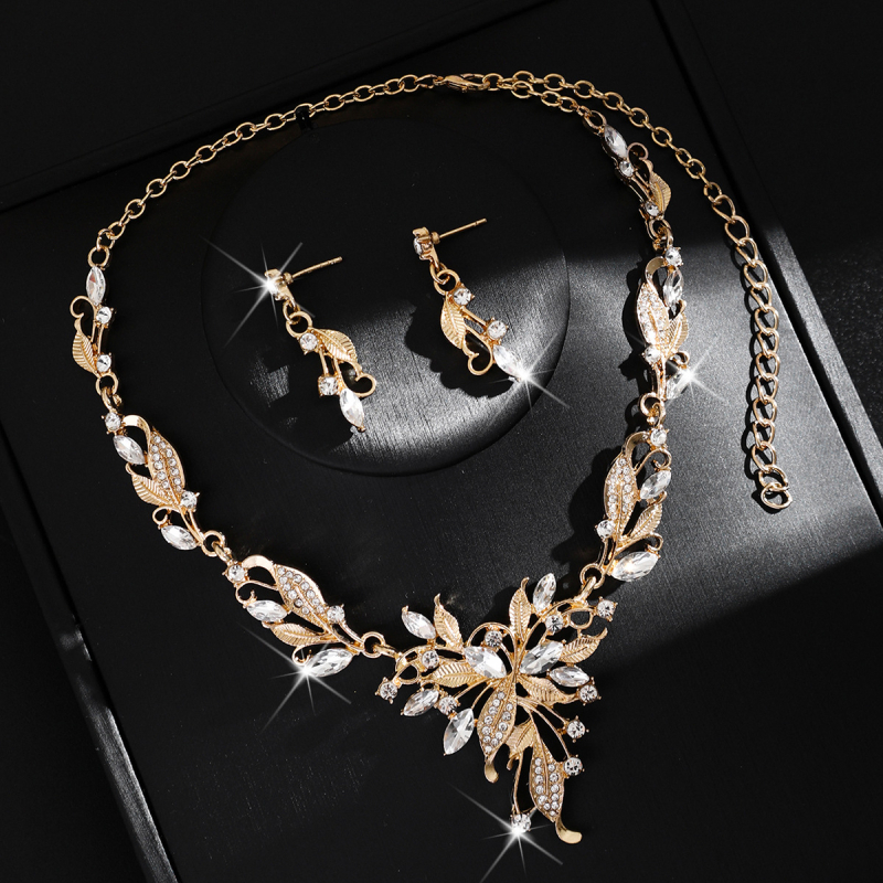 Set de bijuterii din aliaj cu pietre Rhinestone, colier și cercei, lanț în formă de O, stil proaspăt și dulce, primăvara 2025