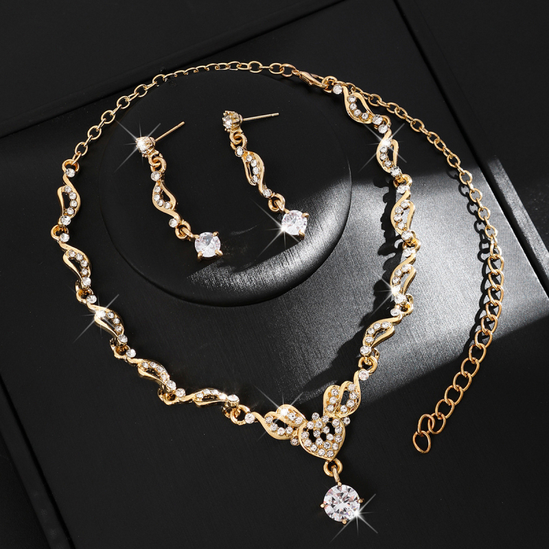 Set de bijuterii din aliaj cu pietre Rhinestone, colier și cercei, lanț în formă de O, stil proaspăt și dulce, primăvara 2025