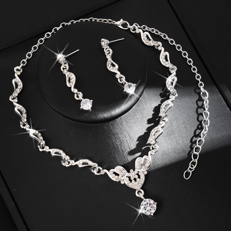 Set de bijuterii din aliaj cu pietre Rhinestone, colier și cercei, lanț în formă de O, stil proaspăt și dulce, primăvara 2025