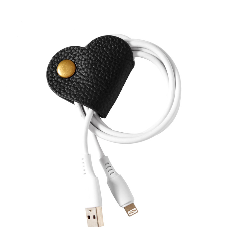 Навивател за кабел за данни – кожа от първи слой, Love тип, минималистичен стил, модел 6938