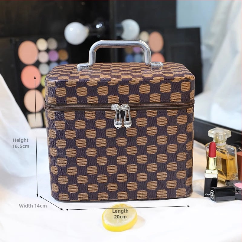 Чанта за грим с огледало, голям капацитет, разширяемо отделение, отваряне с цип, заключваща се