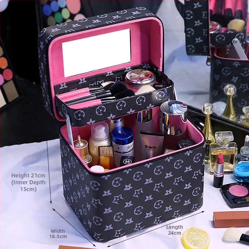 Чанта за грим с огледало, голям капацитет, разширяемо отделение, отваряне с цип, заключваща се