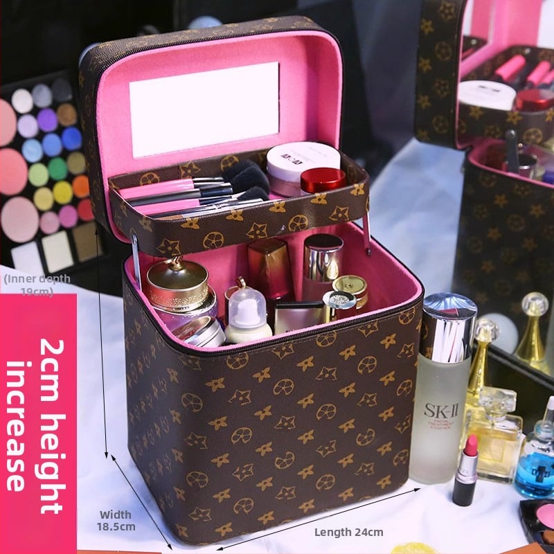 Чанта за грим с огледало, голям капацитет, разширяемо отделение, отваряне с цип, заключваща се