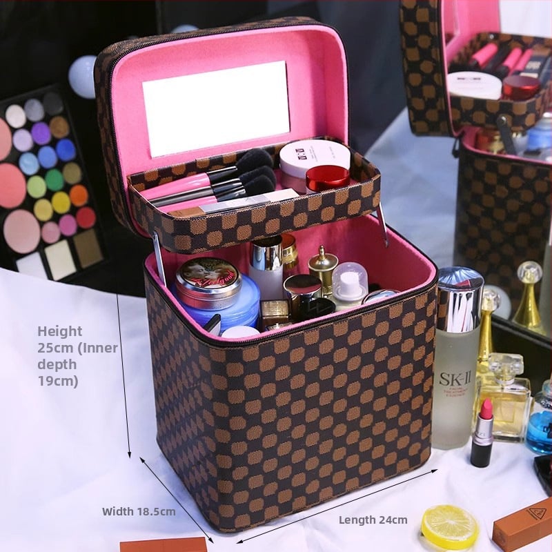 Чанта за грим с огледало, голям капацитет, разширяемо отделение, отваряне с цип, заключваща се