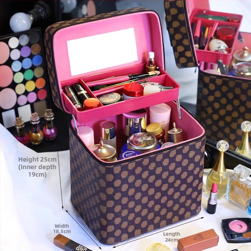Чанта за грим с огледало, голям капацитет, разширяемо отделение, отваряне с цип, заключваща се