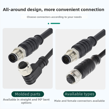 Si saim M12 apaļais savienotājs kabelim, 2–17 vadītāji, vara sakausējuma izolators, zelta pārklājuma kontakti, medicīniskajai elektronikai un rūpnieciskajai automatizācijai.