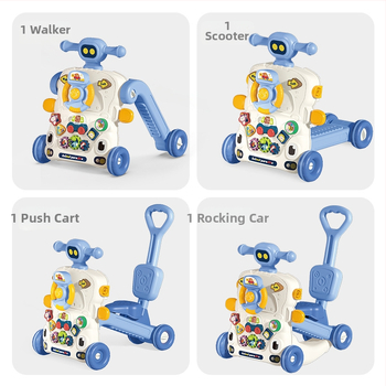 5-in-1 vaikiškas žingsnių žaislas: daugiafunkcinis vaikštynės vežimėlis, plastikinė konstrukcija, tinkamas 0–3 metų amžiui