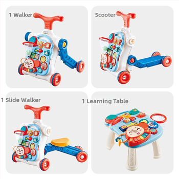 5-in-1 vaikiškas žingsnių žaislas: daugiafunkcinis vaikštynės vežimėlis, plastikinė konstrukcija, tinkamas 0–3 metų amžiui