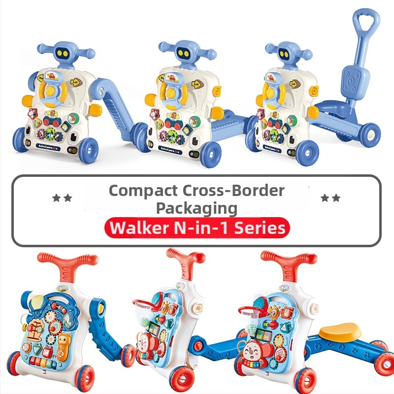 5-in-1 vaikiškas žingsnių žaislas: daugiafunkcinis vaikštynės vežimėlis, plastikinė konstrukcija, tinkamas 0–3 metų amžiui