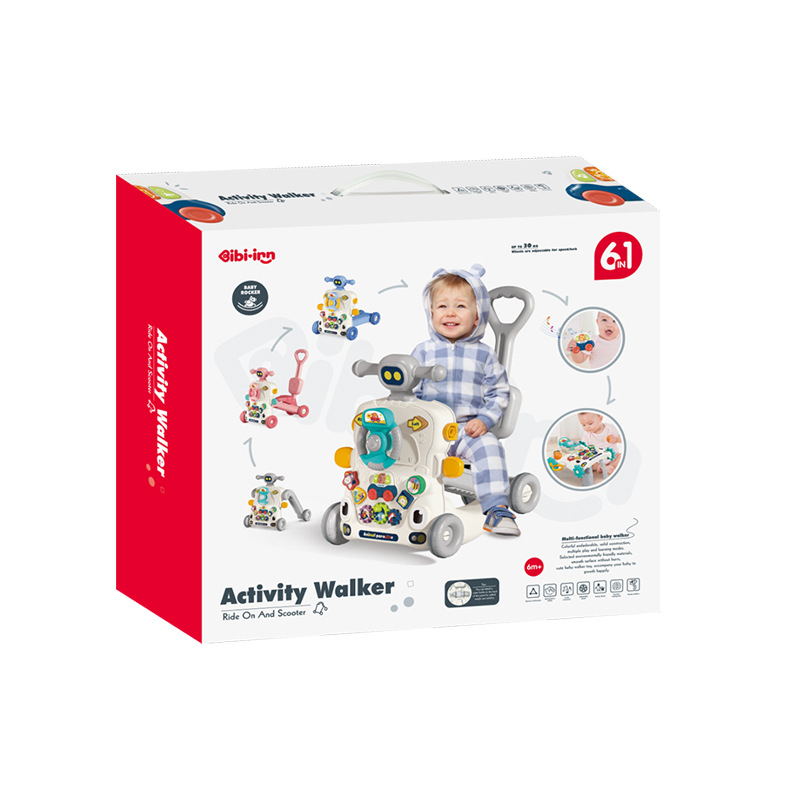5-in-1 vaikiškas žingsnių žaislas: daugiafunkcinis vaikštynės vežimėlis, plastikinė konstrukcija, tinkamas 0–3 metų amžiui