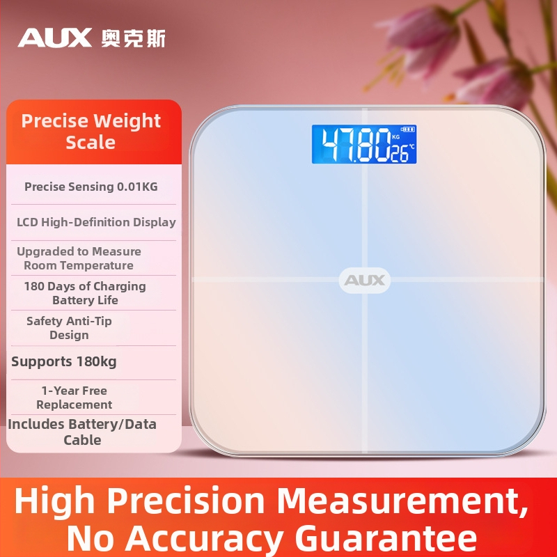 Aux cântar corporal digital cu afișaj LCD, funcționare cu atingere, intervalul de greutate 0,2–180 kg, sticlă temperată, model ATZ-30D4C112