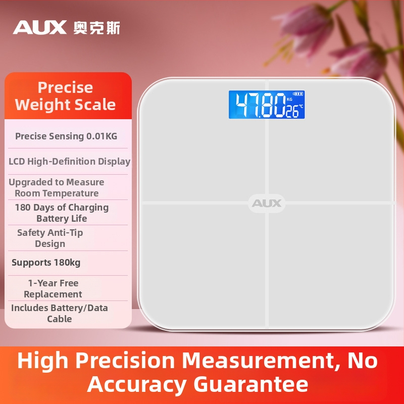 Aux cântar corporal digital cu afișaj LCD, funcționare cu atingere, intervalul de greutate 0,2–180 kg, sticlă temperată, model ATZ-30D4C112