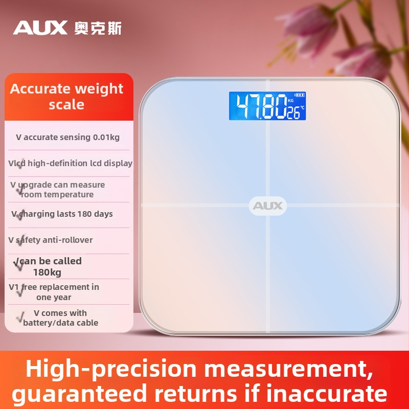 Aux cântar corporal digital cu afișaj LCD, funcționare cu atingere, intervalul de greutate 0,2–180 kg, sticlă temperată, model ATZ-30D4C112