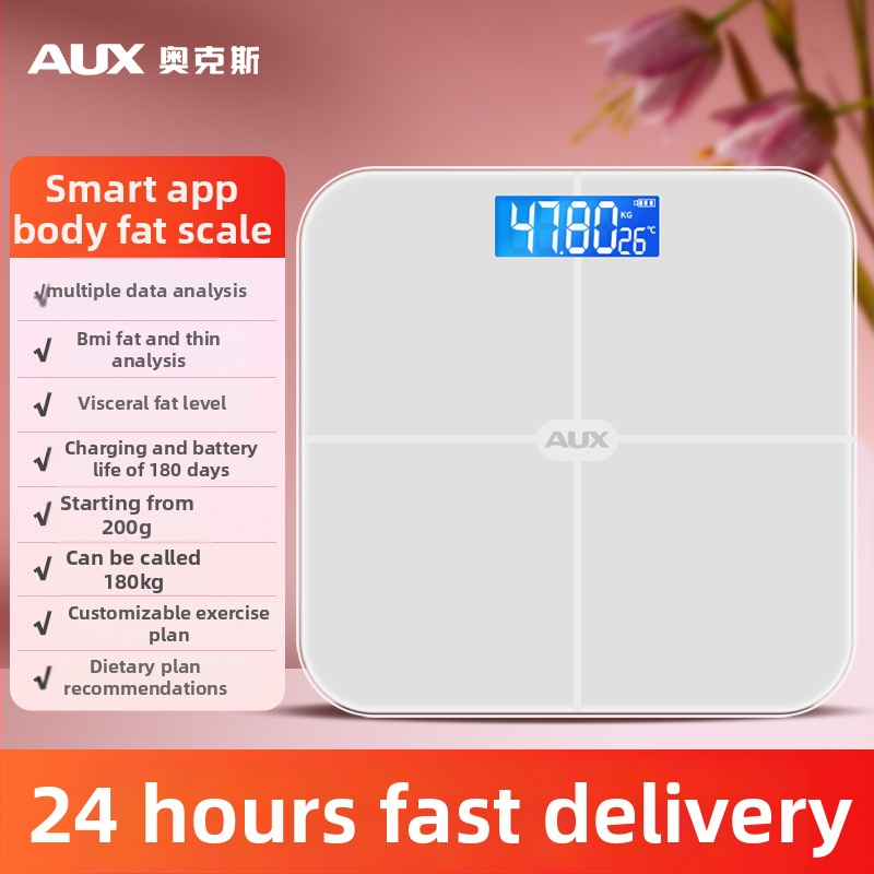 Aux cântar corporal digital cu afișaj LCD, funcționare cu atingere, intervalul de greutate 0,2–180 kg, sticlă temperată, model ATZ-30D4C112