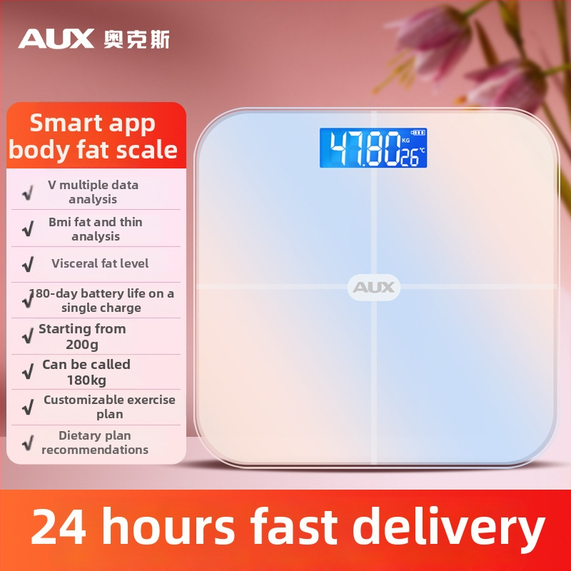 Aux cântar corporal digital cu afișaj LCD, funcționare cu atingere, intervalul de greutate 0,2–180 kg, sticlă temperată, model ATZ-30D4C112