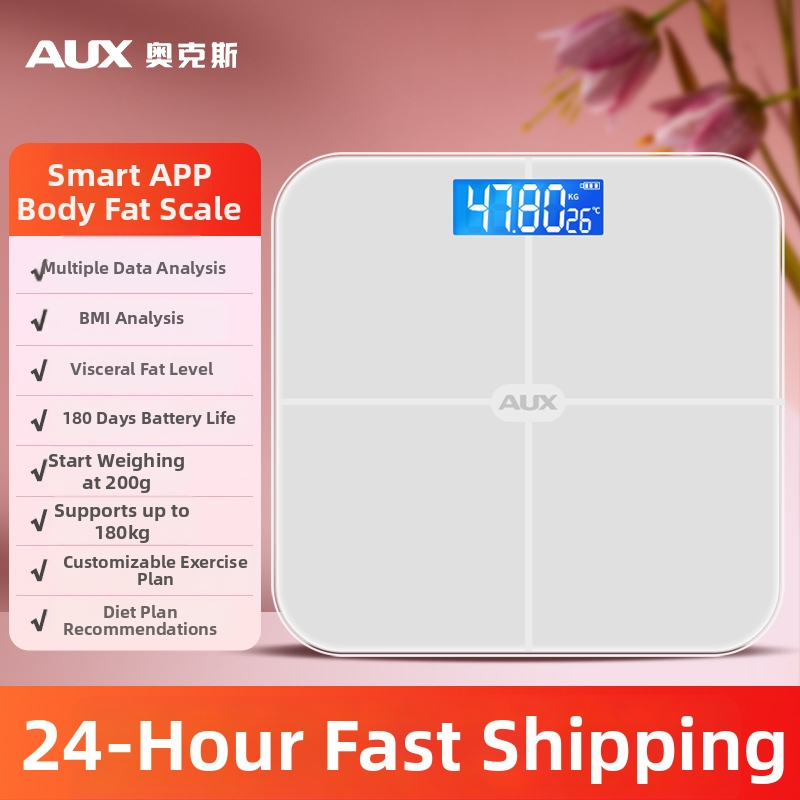 Aux cântar corporal digital cu afișaj LCD, funcționare cu atingere, intervalul de greutate 0,2–180 kg, sticlă temperată, model ATZ-30D4C112