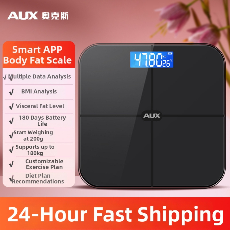 Aux cântar corporal digital cu afișaj LCD, funcționare cu atingere, intervalul de greutate 0,2–180 kg, sticlă temperată, model ATZ-30D4C112