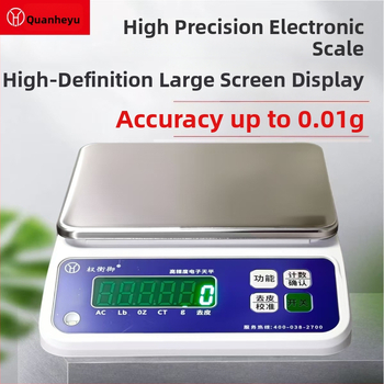 Laboratóriumi elektronikus mérleg, 10 kg kapacitás, 0,01 g olvasási pontosság, elektronikus mérés, AC/DC tápellátás, multifunkcionális