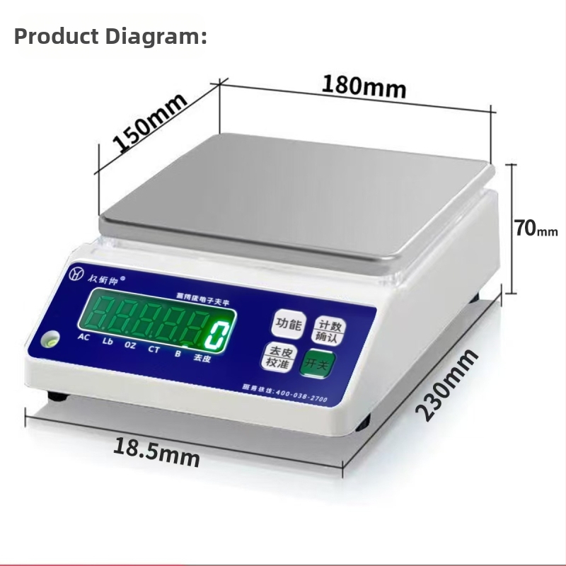 Laboratóriumi elektronikus mérleg, 10 kg kapacitás, 0,01 g olvasási pontosság, elektronikus mérés, AC/DC tápellátás, multifunkcionális