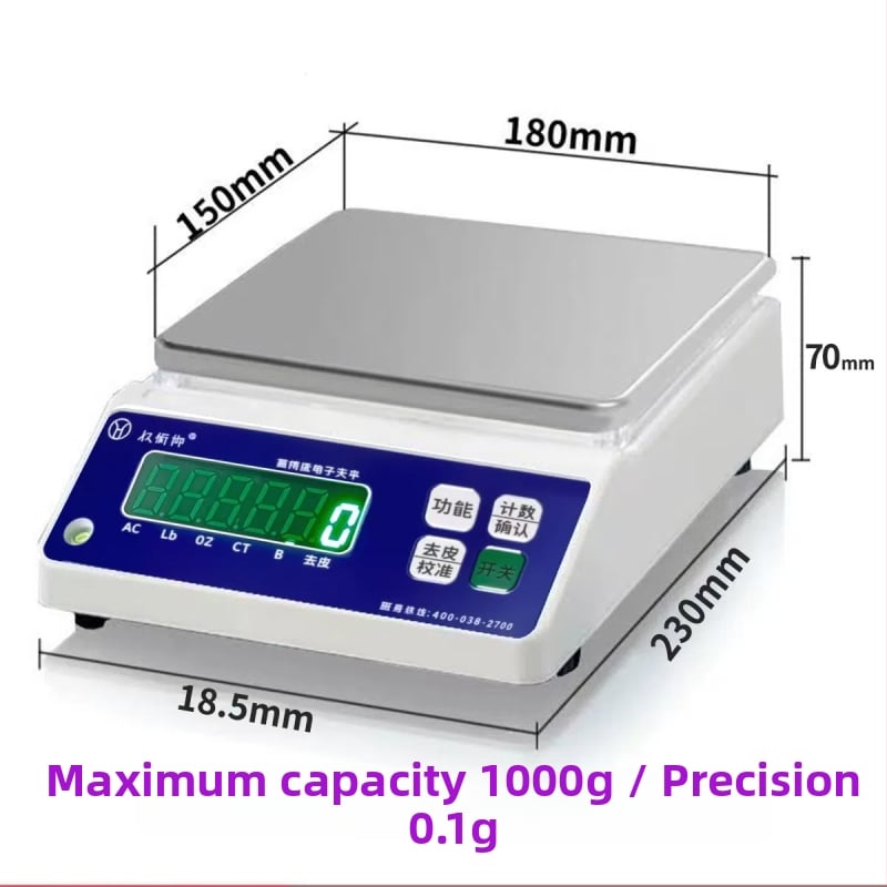 Laboratóriumi elektronikus mérleg, 10 kg kapacitás, 0,01 g olvasási pontosság, elektronikus mérés, AC/DC tápellátás, multifunkcionális
