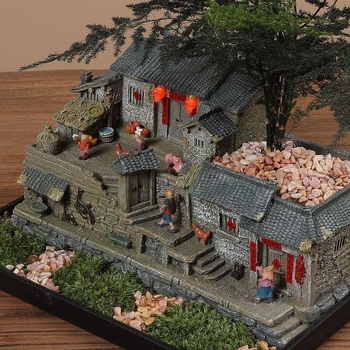 Mechový mikrolandschaft model starého domu z živice, stolová ozdoba pre bonsai, moderný čínsky štýl