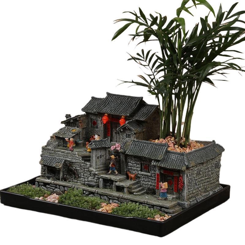 Mechový mikrolandschaft model starého domu z živice, stolová ozdoba pre bonsai, moderný čínsky štýl
