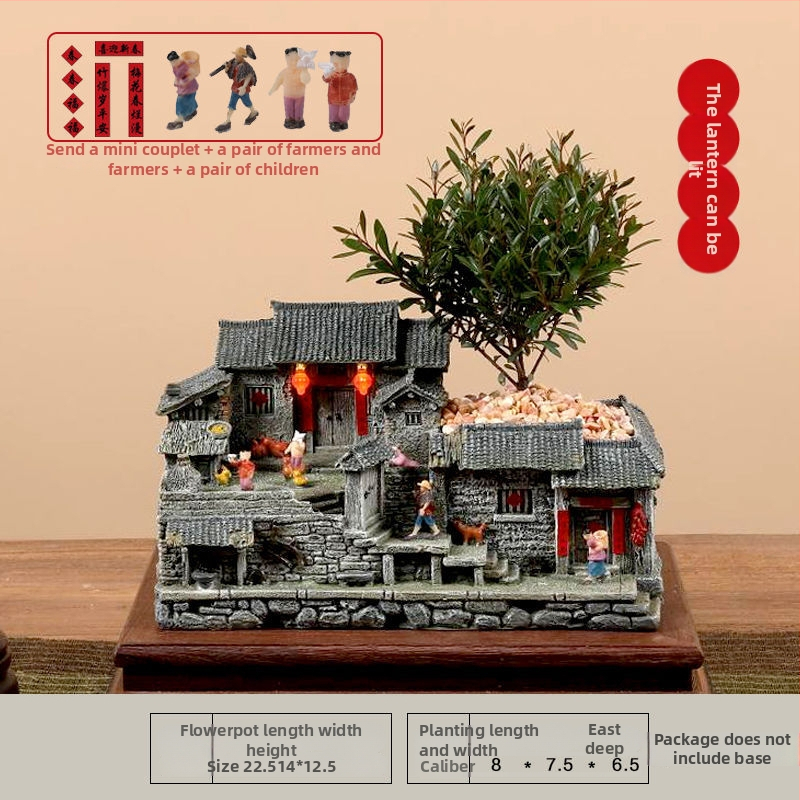 Mechový mikrolandschaft model starého domu z živice, stolová ozdoba pre bonsai, moderný čínsky štýl