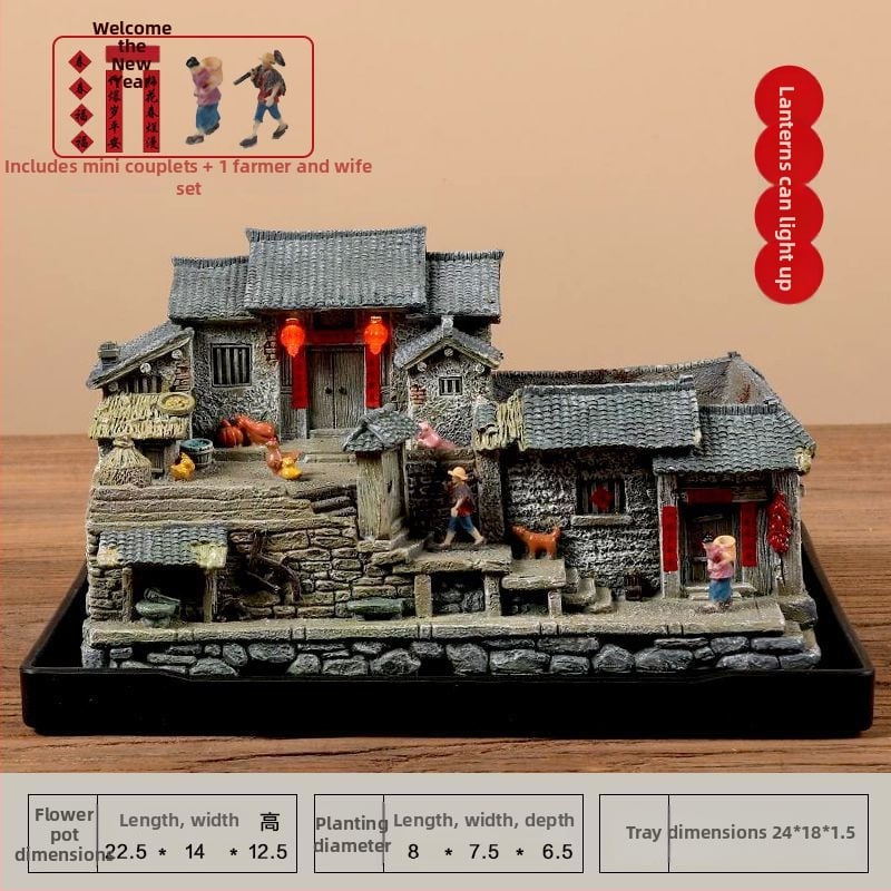 Mechový mikrolandschaft model starého domu z živice, stolová ozdoba pre bonsai, moderný čínsky štýl