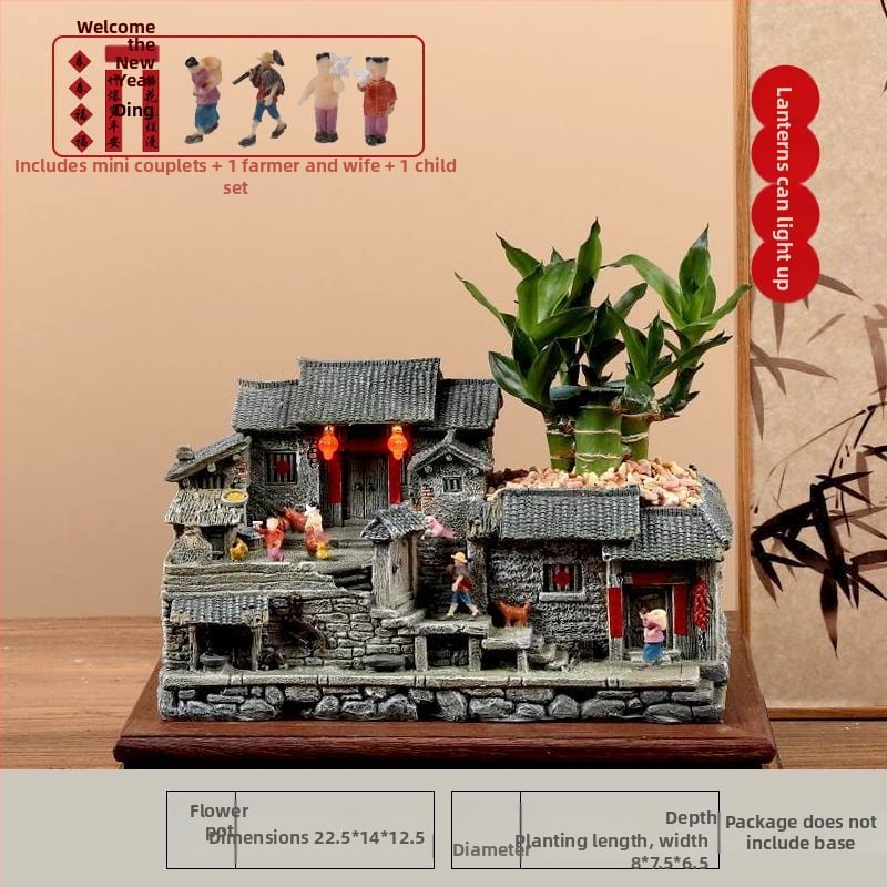 Mechový mikrolandschaft model starého domu z živice, stolová ozdoba pre bonsai, moderný čínsky štýl