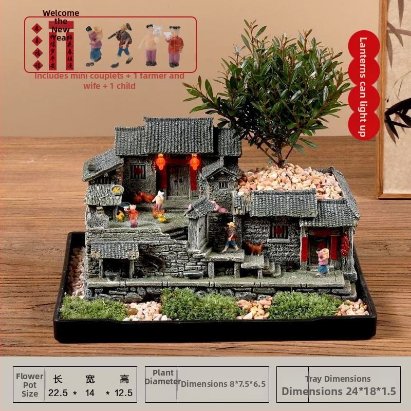 Mechový mikrolandschaft model starého domu z živice, stolová ozdoba pre bonsai, moderný čínsky štýl