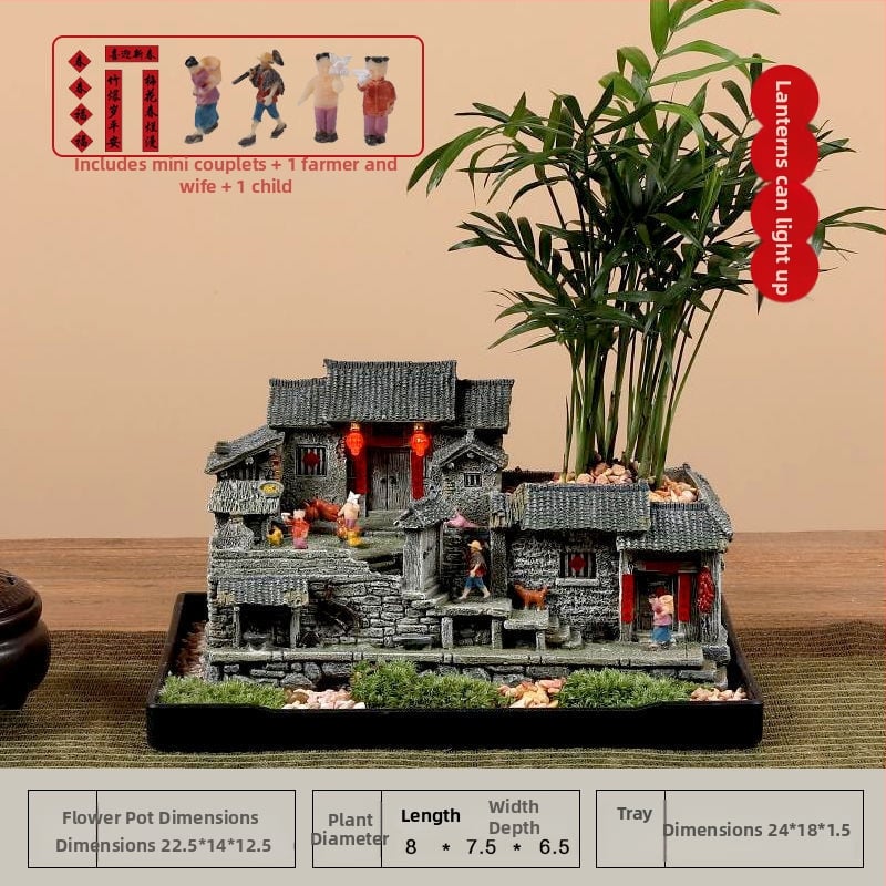 Mechový mikrolandschaft model starého domu z živice, stolová ozdoba pre bonsai, moderný čínsky štýl