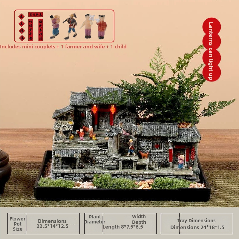 Mechový mikrolandschaft model starého domu z živice, stolová ozdoba pre bonsai, moderný čínsky štýl