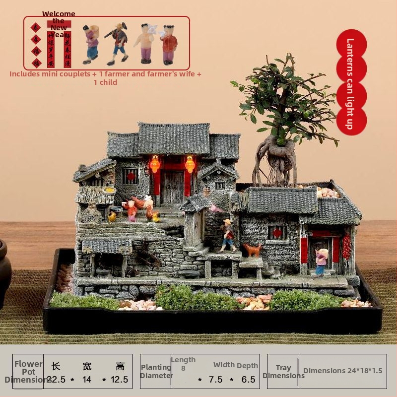 Mechový mikrolandschaft model starého domu z živice, stolová ozdoba pre bonsai, moderný čínsky štýl