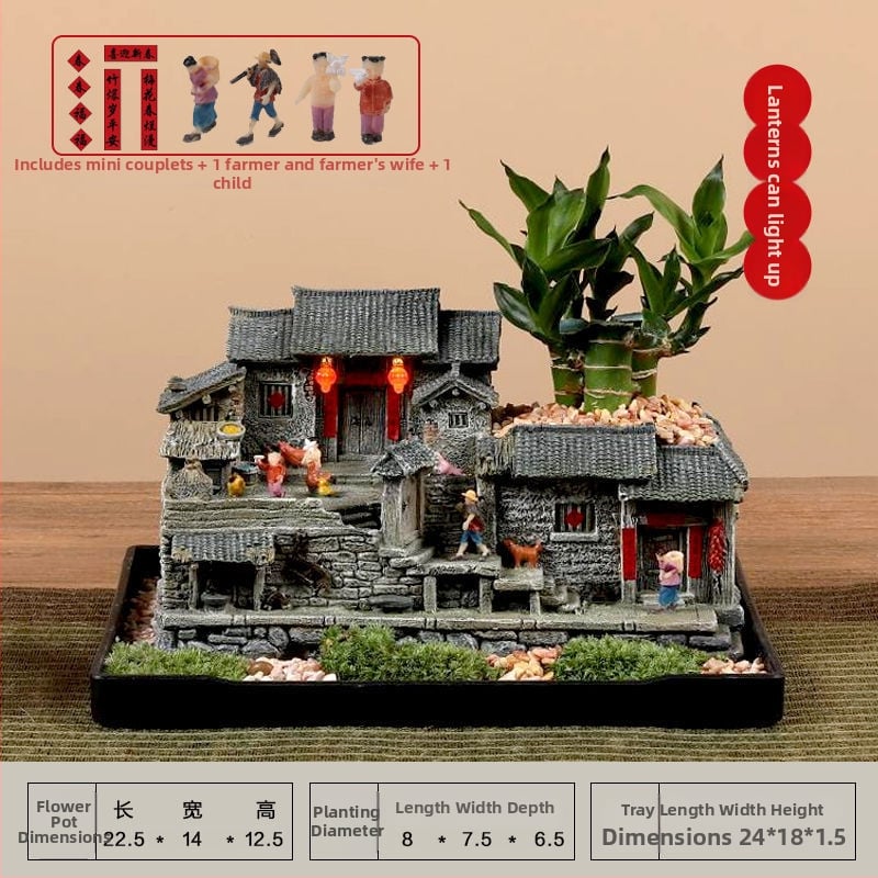 Mechový mikrolandschaft model starého domu z živice, stolová ozdoba pre bonsai, moderný čínsky štýl