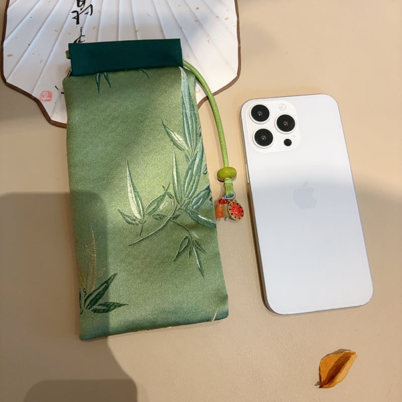 Crossbody mobiltelefon-táska irodalmi-nemzeti stílusban, selyem anyag, húzózárral záródó, poliészter bélés, nőknek