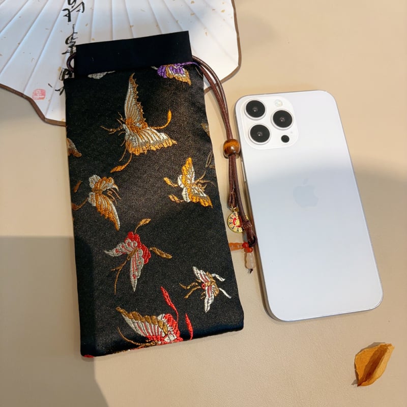 Crossbody mobiltelefon-táska irodalmi-nemzeti stílusban, selyem anyag, húzózárral záródó, poliészter bélés, nőknek