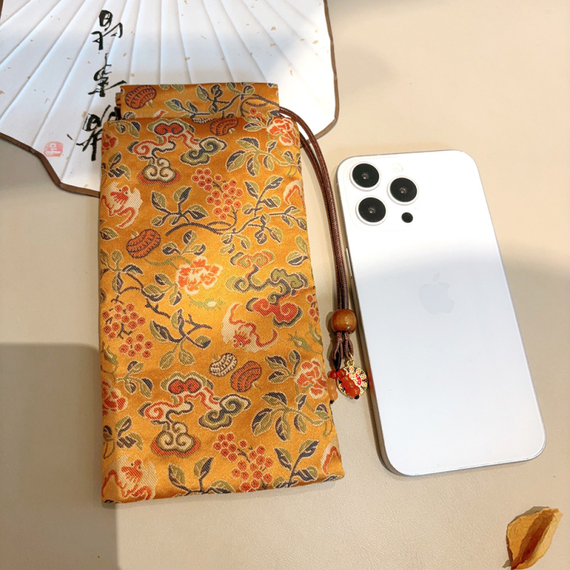 Crossbody mobiltelefon-táska irodalmi-nemzeti stílusban, selyem anyag, húzózárral záródó, poliészter bélés, nőknek